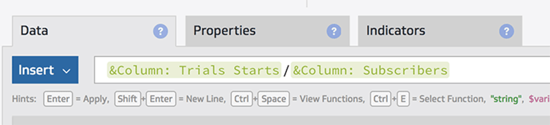 Klipfolio Formula Bar Column Trials Starts Subscribers