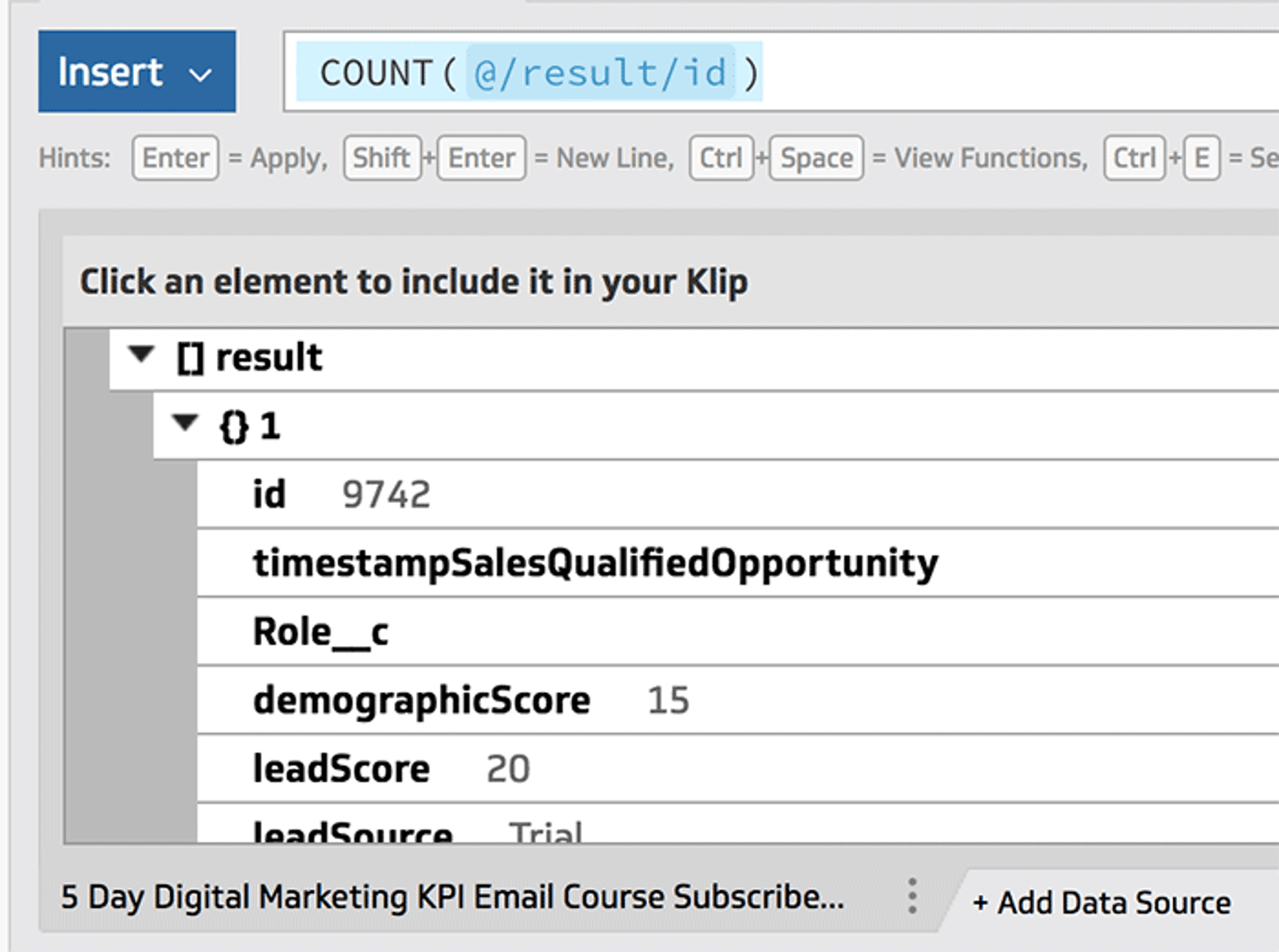 Klipfolio Formula Bar Count Function Result